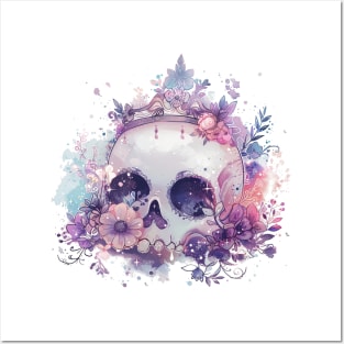 kawaii floral skull Posters and Art